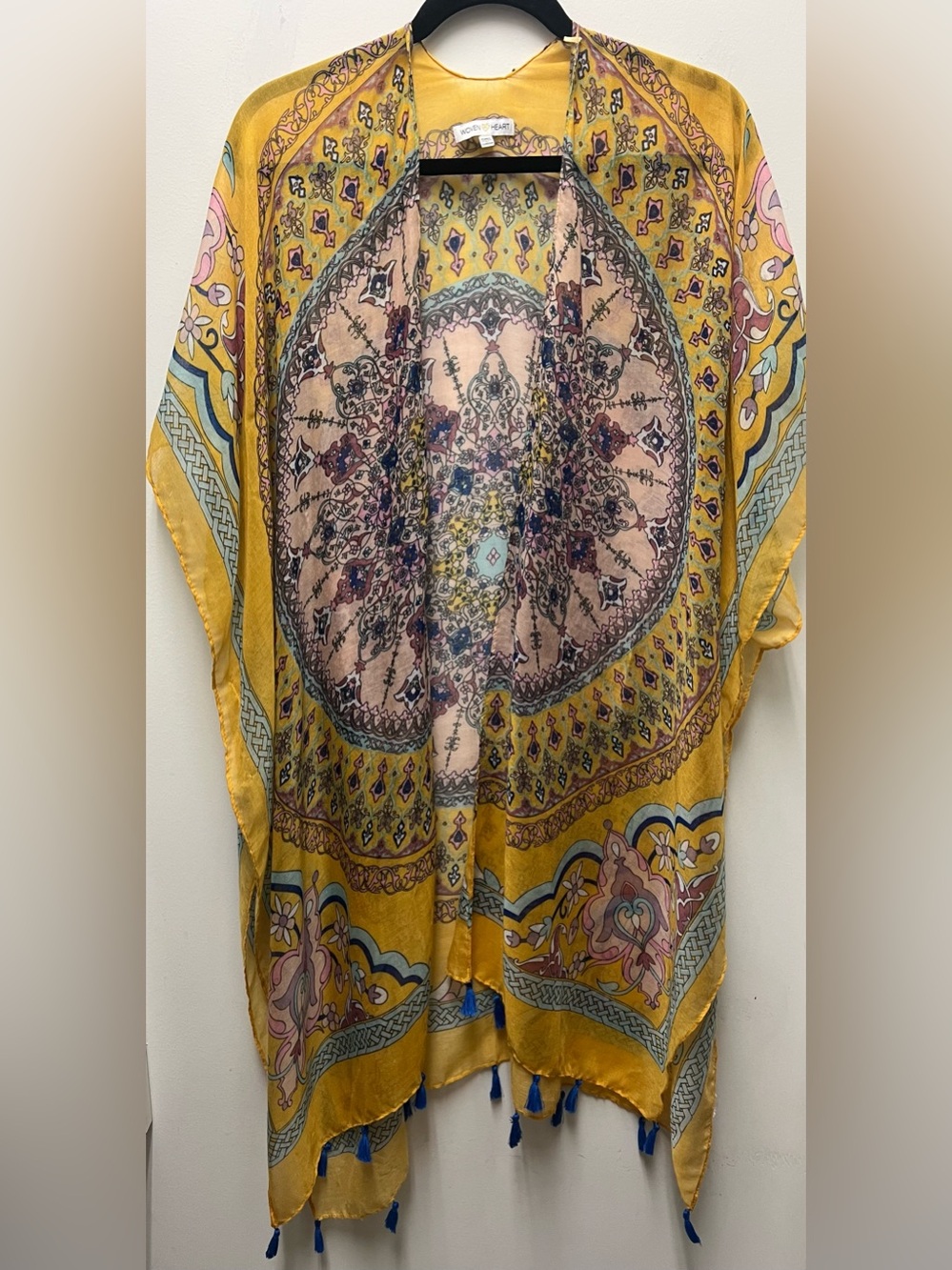 Woven Heart Yellow Pink Blue Medallion Print Tunic
